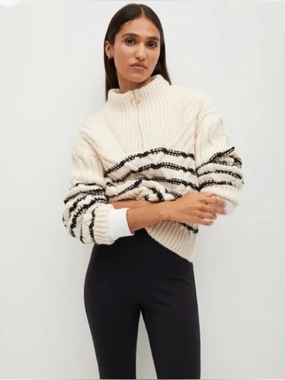 Mango Cable Knit Half Zip Cardigan